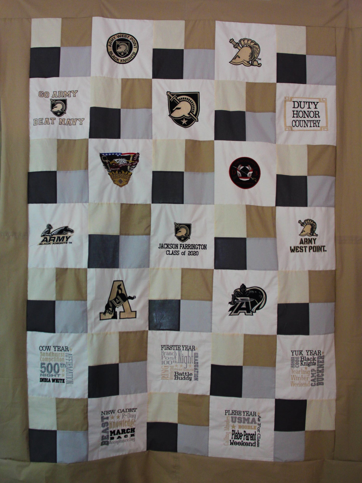 West Point Custom 47 Month Journey Quilt - Handmade Embroidered - All American Made Fabrics