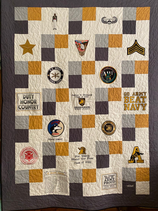 West Point Custom 47 Month Journey Quilt -  Handmade Embroidered - All American Made Fabrics