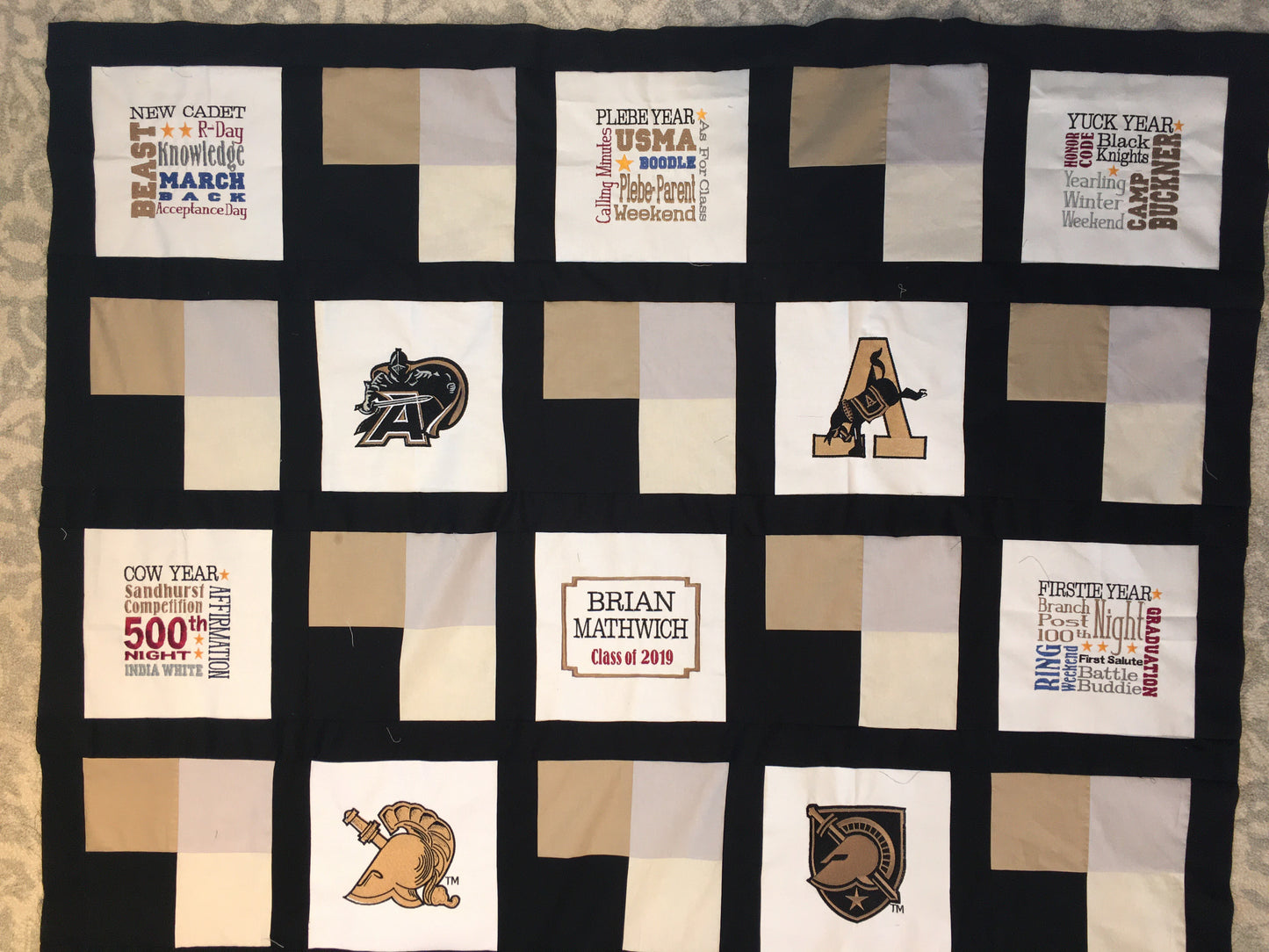 West Point Old School Army A with Mule- Quilt Block - For Quilts or Decorator Pillows